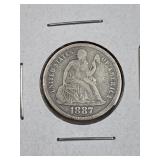 1887-S U.S Silver Seated Liberty Dime, VF+