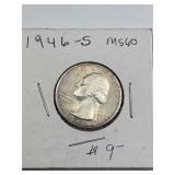 1946-S Washington Silver Quarter, UNC w/ Toning