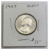 1947 Washington Silver Quarter, UNC w/ Luster