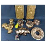 Collection of Copper & Brass Cake Molds, Some New