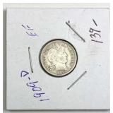 1909-D Barber Silver Dime, High Grade XF