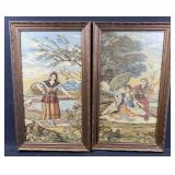 Pair of Antique Framed Tapestries, One w/ Glass