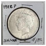 1922 Peace Silver Dollar, U.S. $1 Coin, Nice Luste