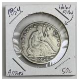1854 U.S. Seated Liberty Half Dollar, Holed/Filled