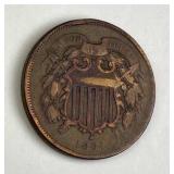 1864 U.S. 2 Cent Piece, Nice Details, Some Red