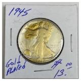 1945 Walking Liberty Silver Half, Gold Plated 2 To