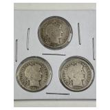 1900, 1903, 1909 Barber Silver Dimes, U.S. 10c