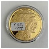 1oz Silver Buffalo Style Round, .999 w/ Gold Plate