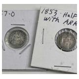 1857-O, 1853 Half Dimes, One is Holed