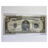 1934-D Blue Seal $5 U.S. Bill