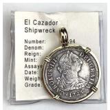 1783 Silver 2 Reales Coin in Gold Bezel