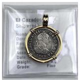1783 Silver 1 Real Coin in Gold Bezel