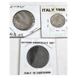 (3) Old Italian Coins Incl. 90% Silver & 1867 10c