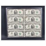 1976 Consecutive STAR $2 Bills, Framed (8)