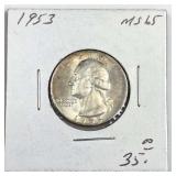 1953 Washington Silver Quarter, MS, Rainbow Tone