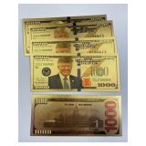 (5) Trump Novelty Gold Colored Bills
