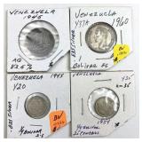 (4) Old Venezuelan Silver Coins 1945-1960