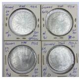 (4) 1972 Germany Silver 10 Marks, BU, 1.25oz