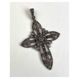 Lg. 925 Silver & Marcasite Gemstone Cross Pend.