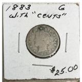 1883 Liberty V Nickel, w/ 