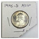 1945-S Washington Silver Quarter, UNC w/ Tone