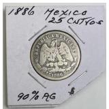 1886-Mo Mexico 25 Centavos, Silver