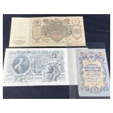 (3) Russian Large Notes: 1909, 1910, 1912