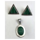 925 Mex. Green Banded Stone Pendant/Earrings