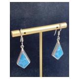 925 Mex. Cloudy Blue Stone French Loop Earrings