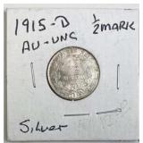 1915-D German 1/2 Mark, AU/BU