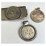 (3) Piece Coin Jewelry, (1) Silver w/ Gold Overlay