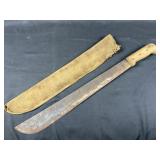 Antique Rustic Machete, Wood Handled w/ Sheath