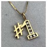 14KT Gold & Diamonds #1 Pendant Necklace