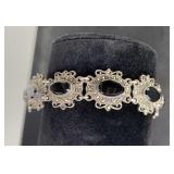 Vintage 925 Silver Onyx w/ Marcasite Bracelet