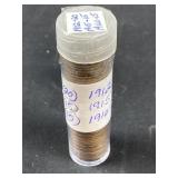 Roll of (50) Wheat Cents: All 1912, 1915, 1916-D