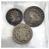 1834 Bust Half Dime, 1827 Bust Dime, 1865 3c