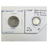 1956 & 1959 El Salvador & Dominican Rep Silver