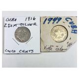 1916 & 1949 Cuba Silver Centavos Coins
