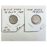 Pair of WWII Era British India Silver Coins 1944