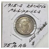 1915-S Phillipines 20 Centavos, Low Mintage
