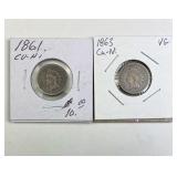 1861 & 1863 Indian Head Cents, Copper-Nickel Type