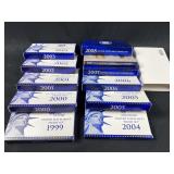 (10) 1999 to 2008 U.S. Proof Coin Sets in O.G.P.