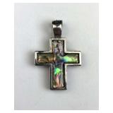 925 Silver & Mother of Pearl Cross Pendant, 2 Side