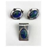925 Silver w/ Blue & Green Stone Pendant/Earrings