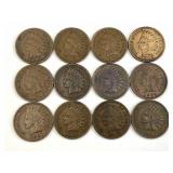 (12) Indian Head Cents, XF, Nice Coins
