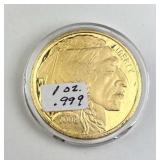 1oz .999 Silver Buffalo Style Round w/ Gold Platin