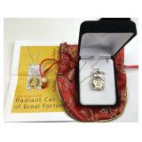 925 Silver Cat Buddhist Pendant, Swarovski Crystal