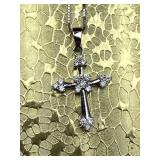 14K White Gold w/ Diamond Cross Pendant Necklace