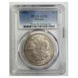 1921 Morgan Silver Dollar, PCGS AU-58, Luster