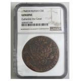 1780 NGC Graded Russia Coin, Catherine the Great